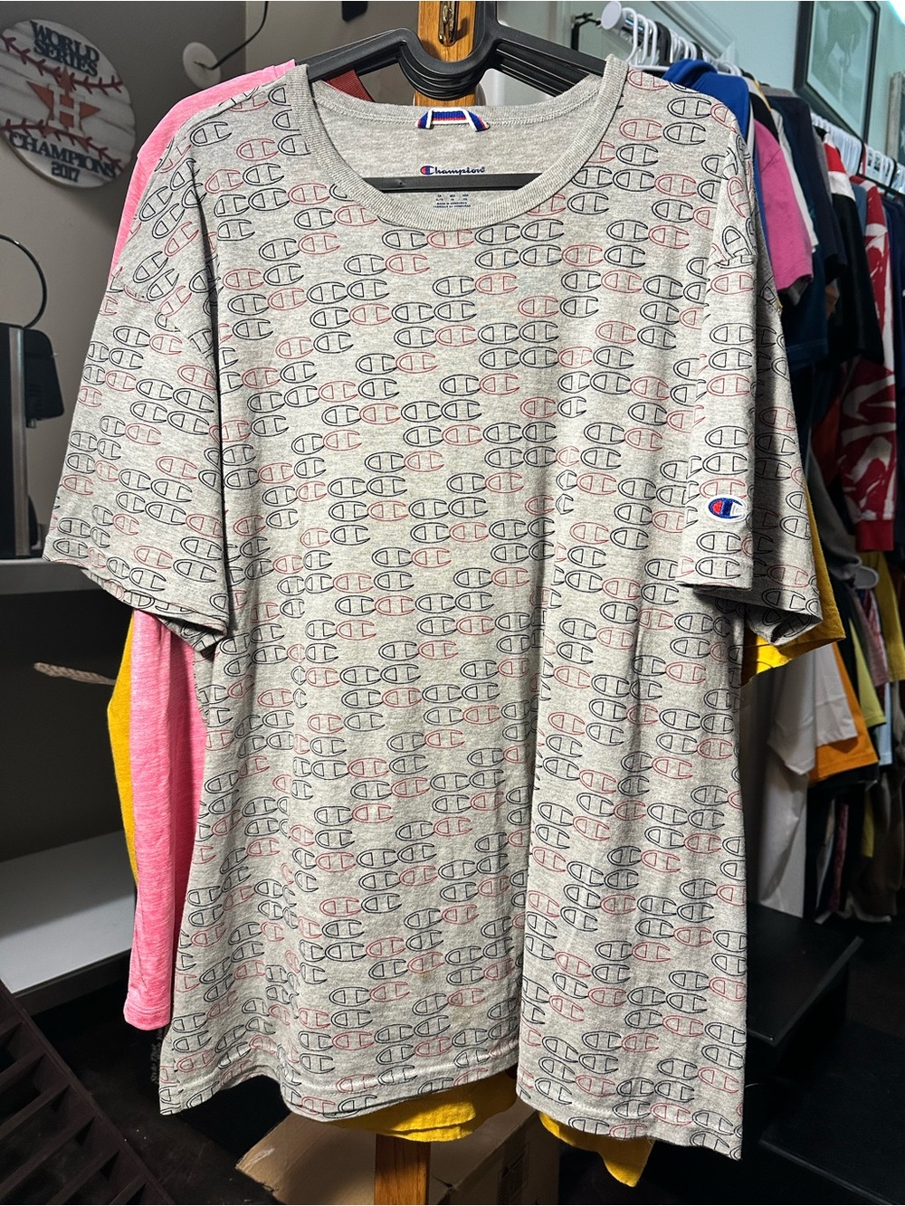Champion Men's All-Over Print Logo T-Shirt Gray - Picture 1 of 6